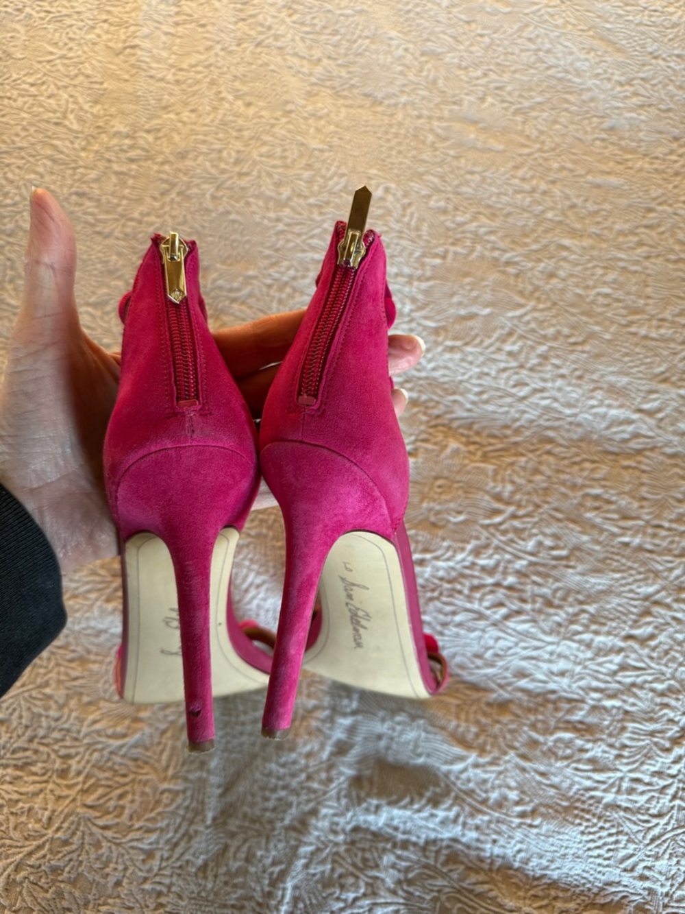 Sam Edelman Fuchsia Ruffle-Strap Block Heels - Picture 3 of 4